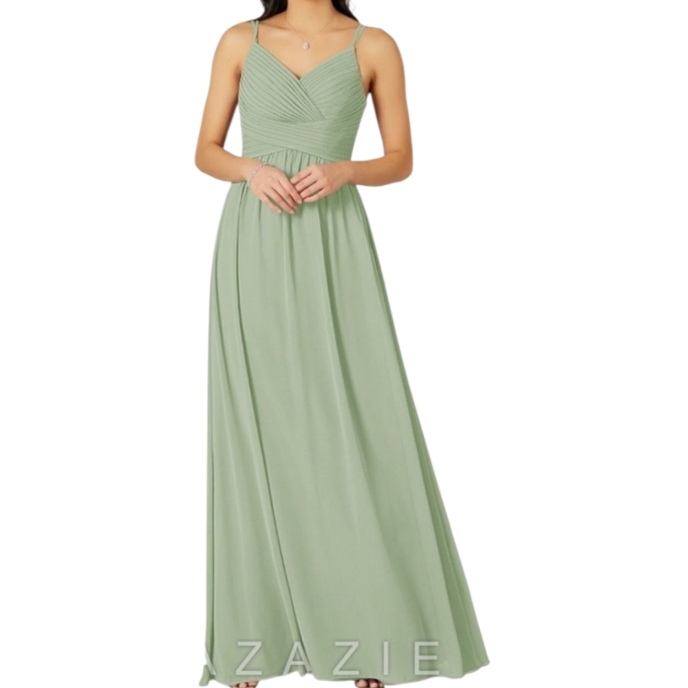 Azazie Sage Green Spaghetti-Strap Maxi Dress